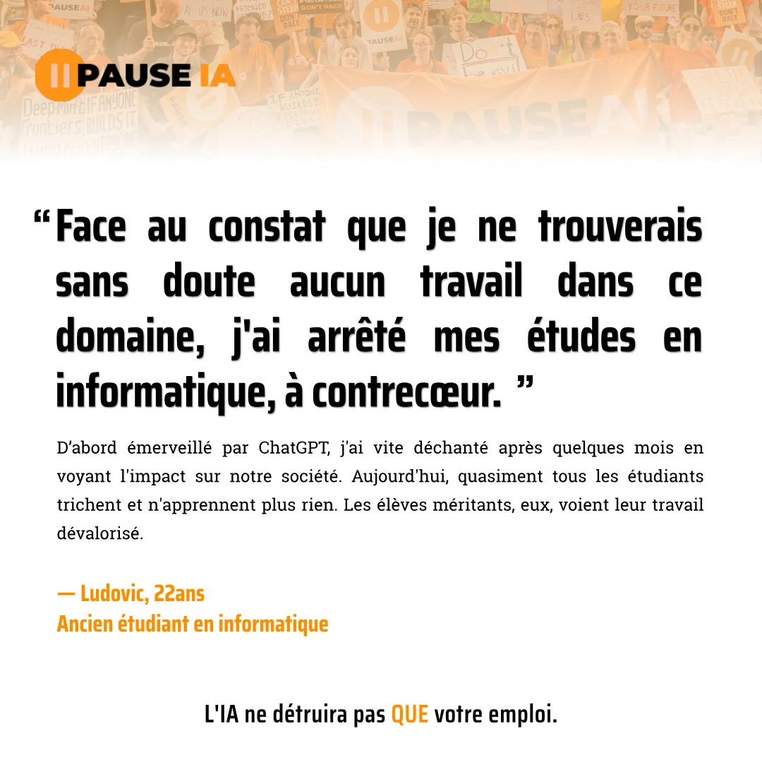 Ludovic, Ancien étudiant en informatique : « Face au constat que je ne trouverais sans doute aucun travail dans ce domaine, j'ai arrêté mes études en informatique, à contrecœur. »